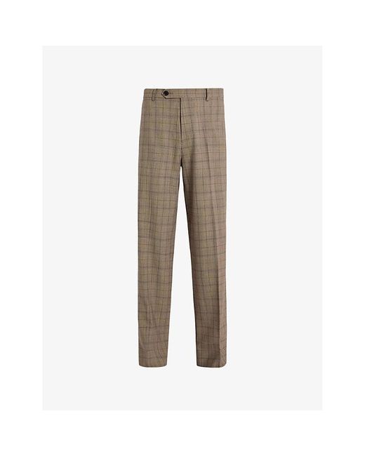 AllSaints Natural Hobart Regular-fit Checked Stretch-woven Trousers for men