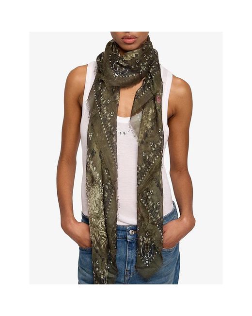 Zadig & Voltaire Green Keryy Vintage Printed Modal Scarf