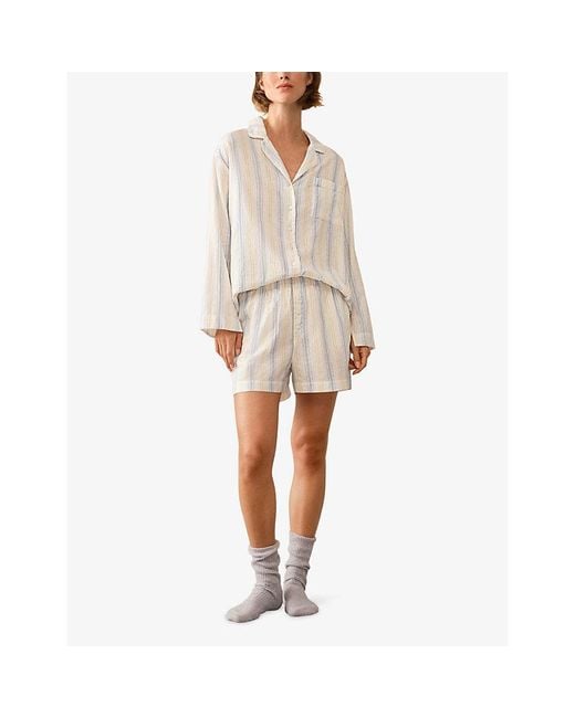 The White Company White Striped Relaxed-Fit Cotton Pyjama Shirt