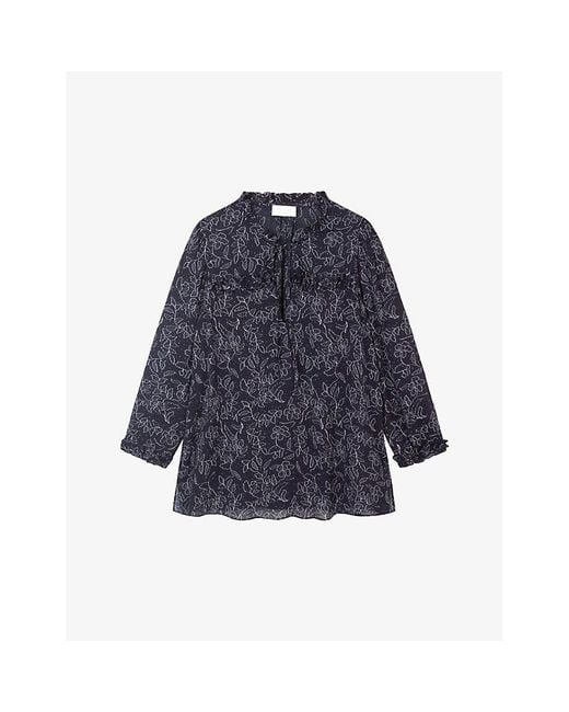 The White Company Blue Vy Georgette Print-embellished Woven Blouse