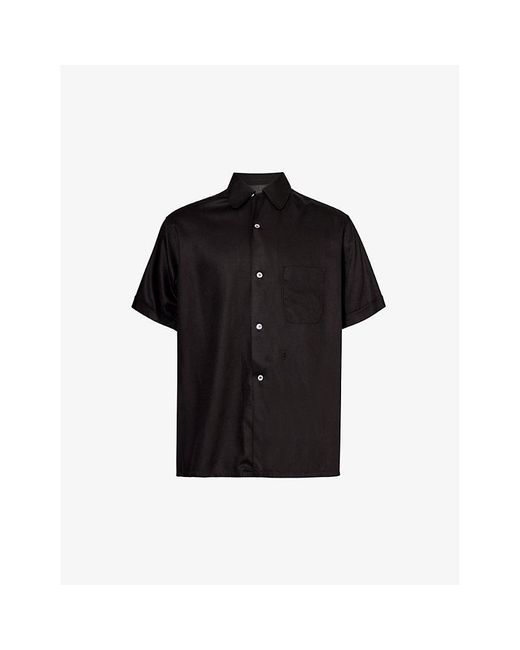 Maison Margiela Black Short-sleeve Brand-embroidered Relaxed-fit Woven-blend Shirt for men