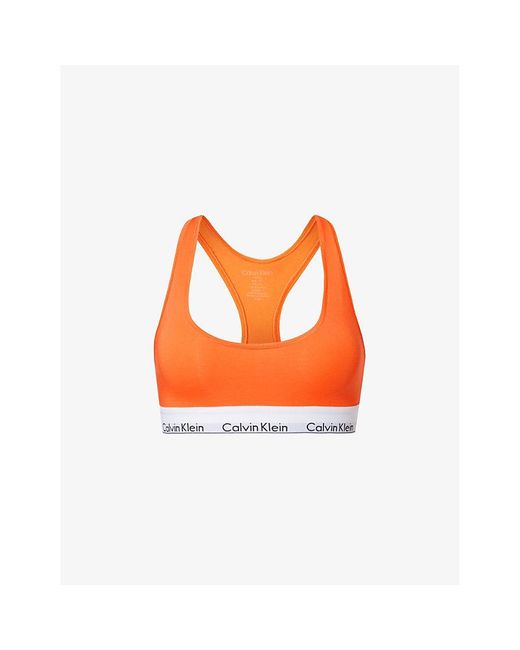 Calvin Klein Orange Modern Logo-embroidered Cotton-blend Bra