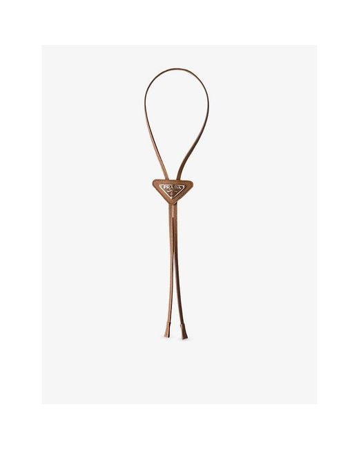 Prada White Triangular Logo-Plaque Leather Bolo Tie for men