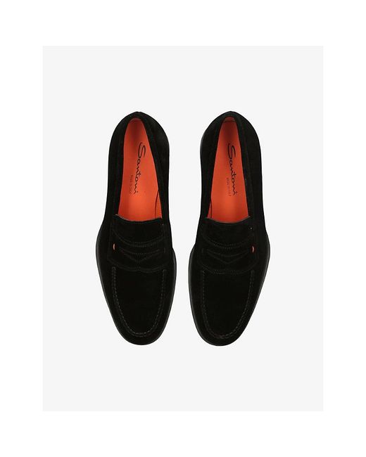 Santoni Black Easy Suede Loafers for men