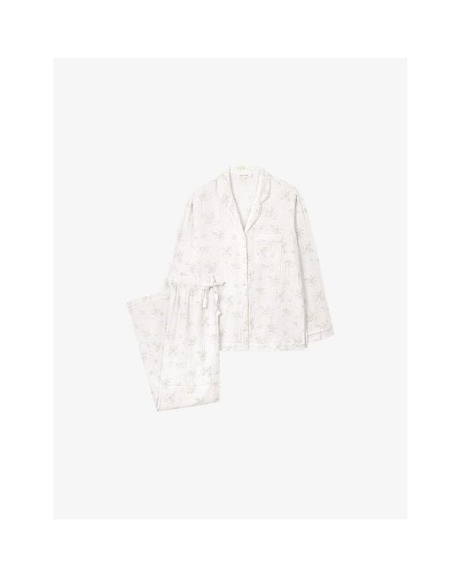 The White Company White Floral-Print Relaxed-Fit Cotton Pyjamas