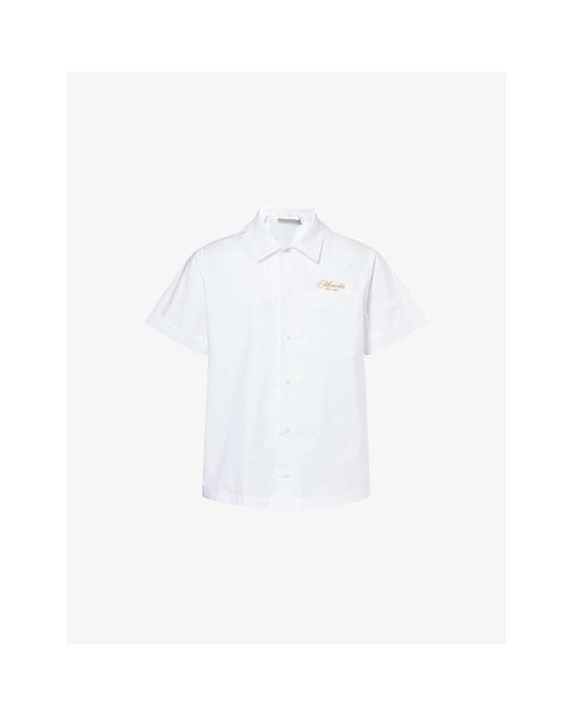 Moncler White Script Embroidered Cotton Shirt for men