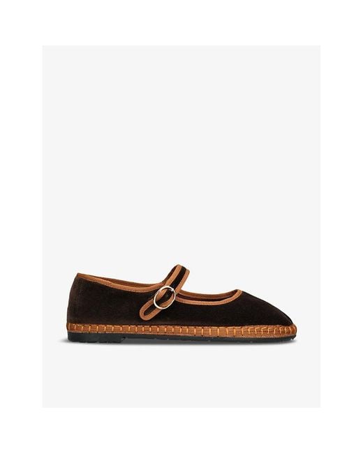 Flabelus Brown Yoki Single-Strap Cotton Mary Jane Flats