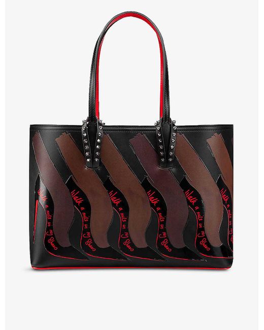 Christian Louboutin Womens Black-loubi Walk A Mile In My Shoes Cabata Small Grained-leather Tote Bag