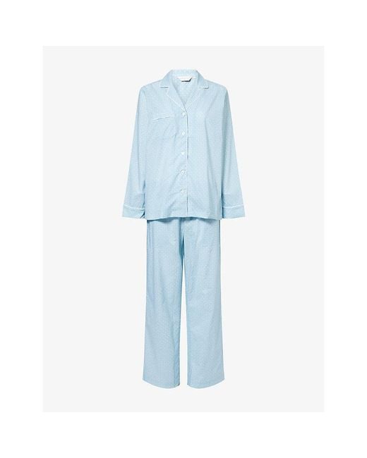 Derek Rose Blue London Geo-Print Cotton Pyjama Set