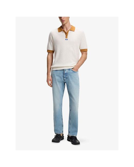 HUGO White Branded Short-Sleeved Cotton-Knit Polo Shirt for men