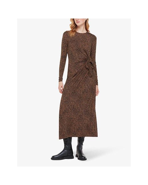 Whistles Brown Coffee Bean Abstract-print Stretch-jersey Midi Dress