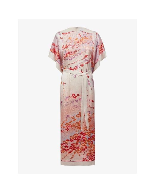 Reiss Red Lydia Scarf-print Belted-waist Woven Maxi Dress