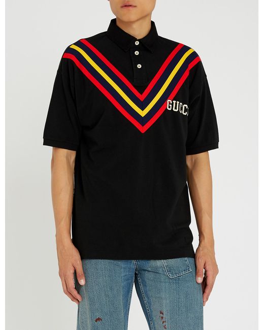 Gucci Black Graphic Print Cotton Polo Shirt for men
