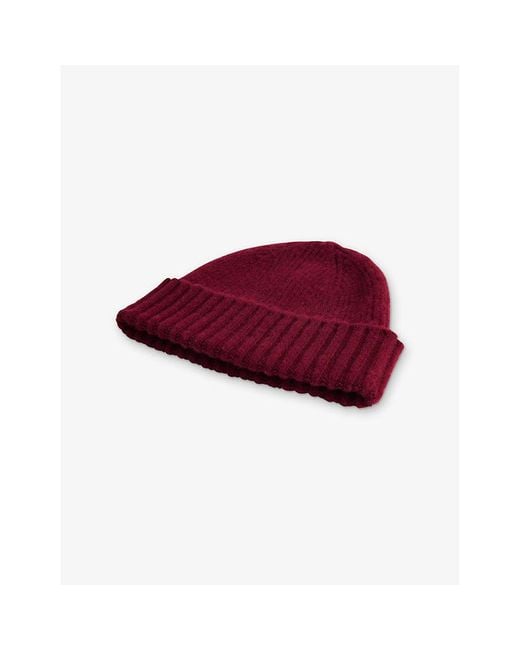 Whistles Red Ribbed Brushed Wool Beanie