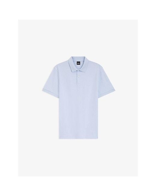 Boss Blue Short-Sleeved Textured Cotton Polo Shirt for men