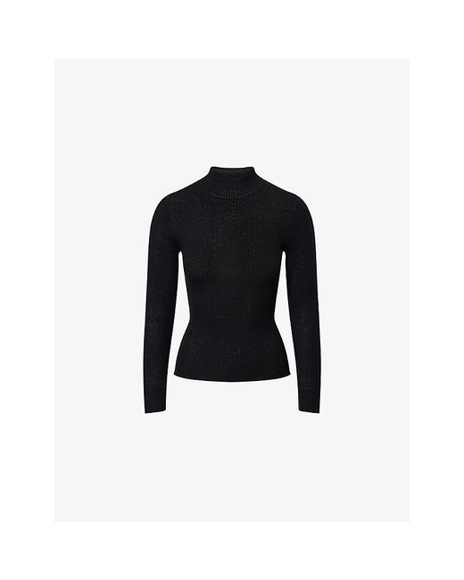 ME+EM Black Barely There Ribbed Wool And Cashmere Jumper
