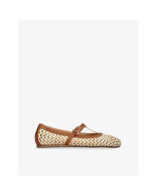 Ancient Greek Sandals Natural Aerati Raffia And Leather Ballet Flats