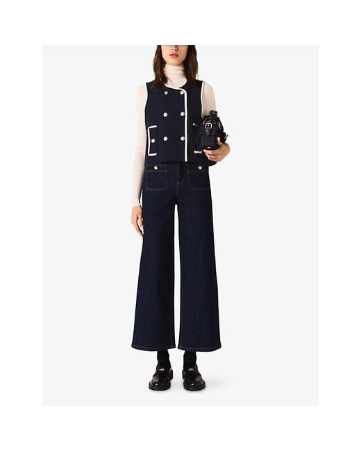 Maje Blue Sleeveless Double-Breasted Wool-Blend Top