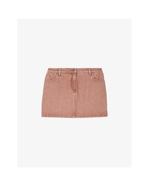 The Kooples Pink Faded-Wash Mid-Waist Denim Mini Skirt