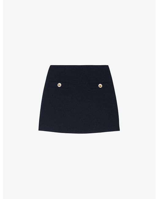 Sandro Blue Button-embellished Wool-blend Twill Mini Skirt