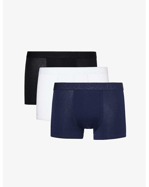 Paul Smith Blue Branded-waistband Pack Of Three Stretch-woven Trunks for men