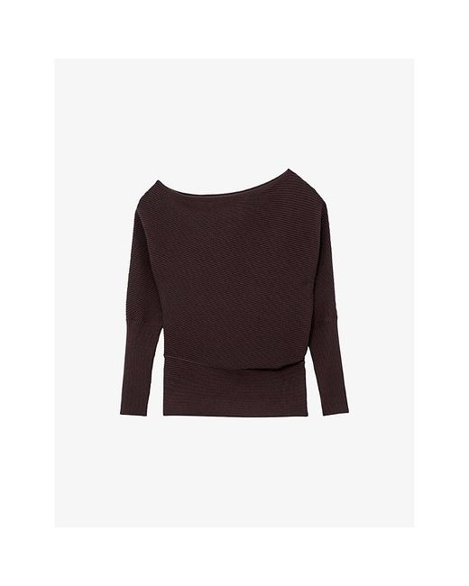 Reiss Purple Lorna Draped-Neck Asymmetric Stretch-Knit Jumper