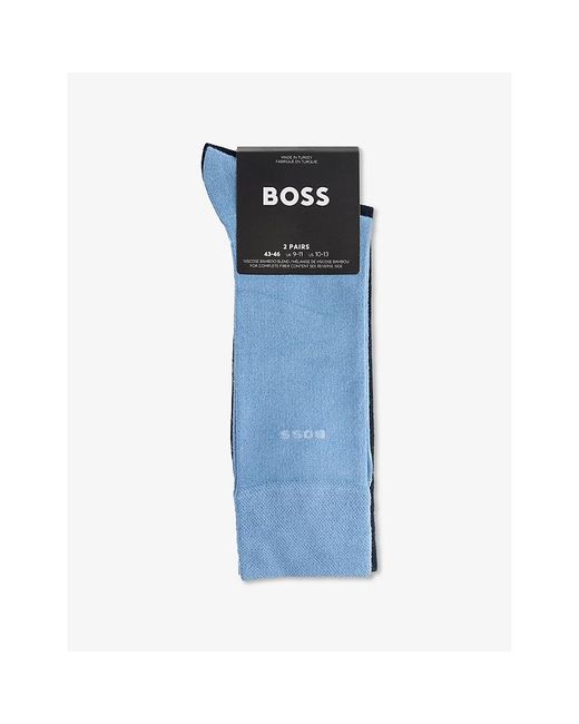 Boss Blue Intarsia-Logo Crew-Length Pack Of Two Stretch-Knit Socks for men