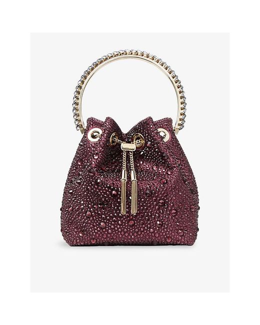 Jimmy Choo Red Bon Bon Crystal Satin Bucket Bag
