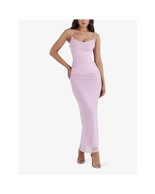 House Of Cb Pink Nalini Corseted Stretch-Woven Maxi Dress