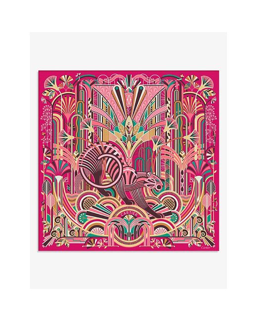 Cartier Red Panthère Art Déco Printed Silk-twill Scarf