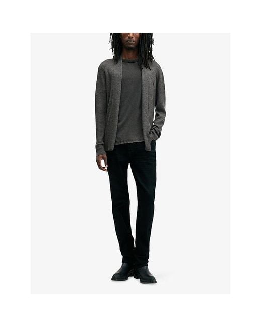 AllSaints Gray Mode Ramskull-Embroidered Merino-Wool Cardigan for men