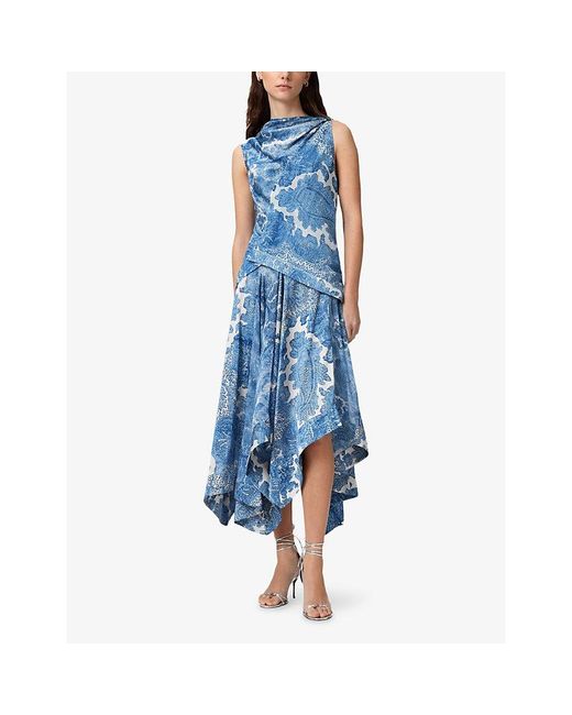 AllSaints Blue Prue Floral-Print Stretch-Woven Maxi Dress