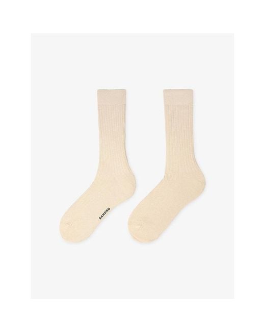 Sandro White Ribbed Logo-Print Silk-Blend Socks for men