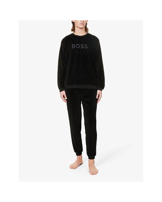Boss Black Brand-embroidered Cotton-blend jogging Bottoms for men