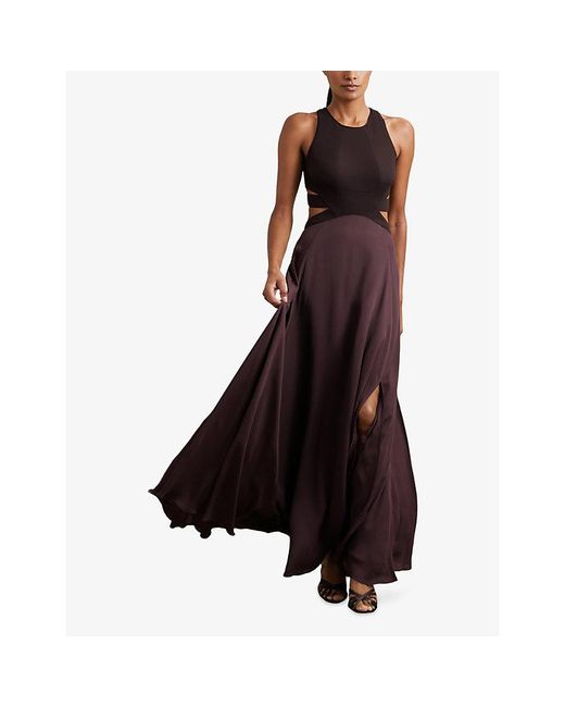 Reiss Purple Paloma Cut-Out Stretch-Woven Maxi Dress