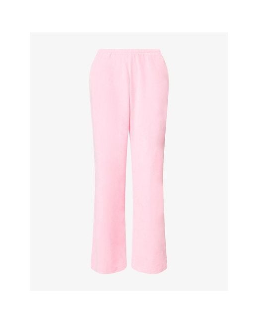 Sporty & Rich Pink Signature-Logo Krystal Velour Jogging Bottoms
