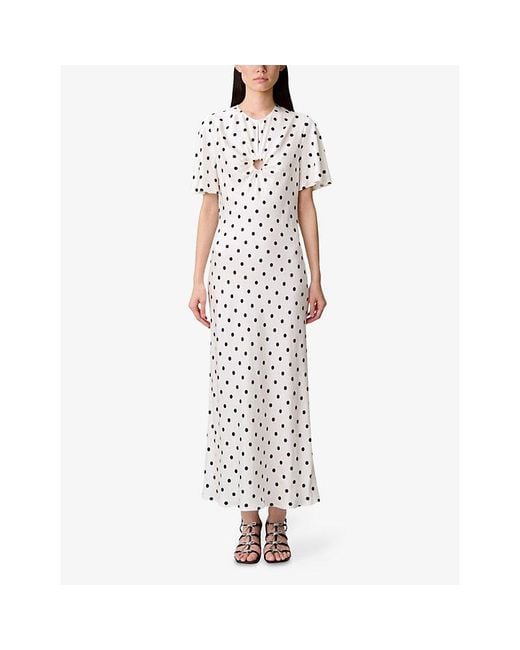 Claudie Pierlot White Polka-Dot Short-Sleeved Satin Maxi Dress