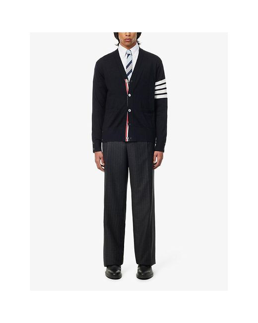 Thom Browne Blue Four-bar V-neck Wool-knitted Cardigan for men