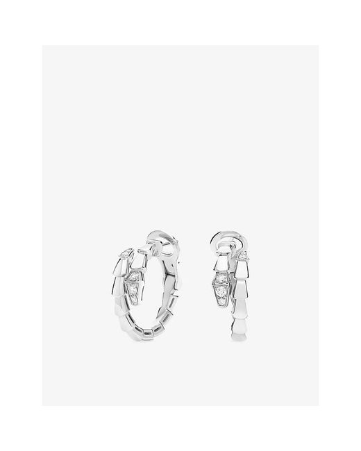 BVLGARI White Serpenti Viper 18Ct And 0.18Ct Diamond Hoop Earrings