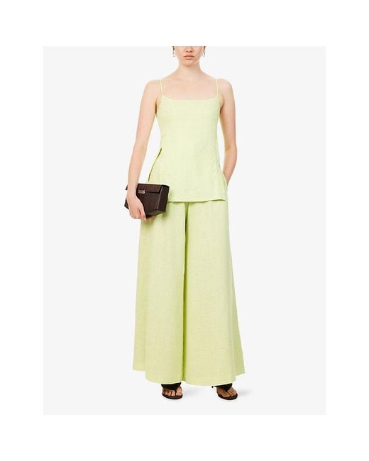 Yasmina Q White Lulee Square-Neck Linen-Blend Top