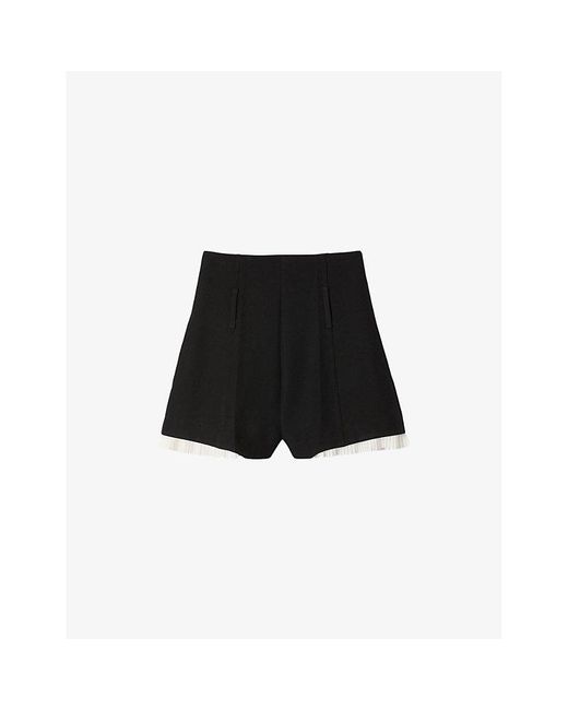 Sandro Black Contrast-Trim High-Rise Stretch-Woven Shorts
