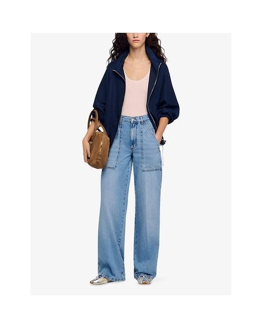 Sandro Blue Wide-Leg High-Rise Faded Denim Jeans