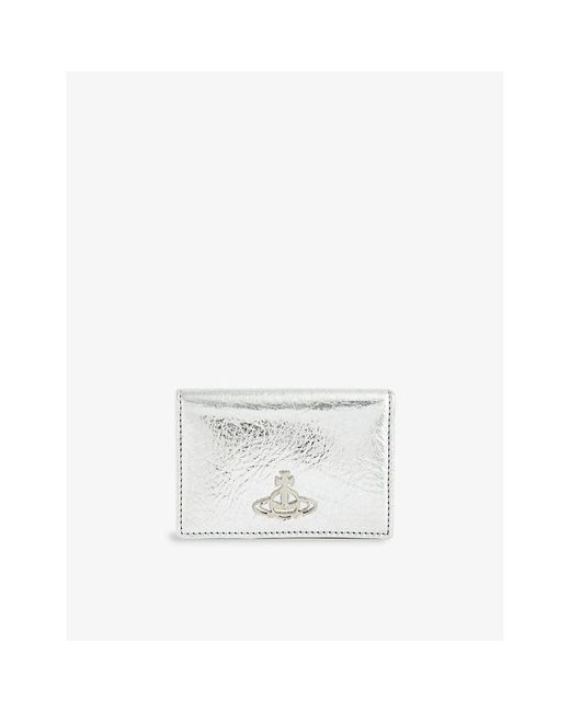 Vivienne Westwood White Orb-logo Crinkled Faux-leather Card Holder