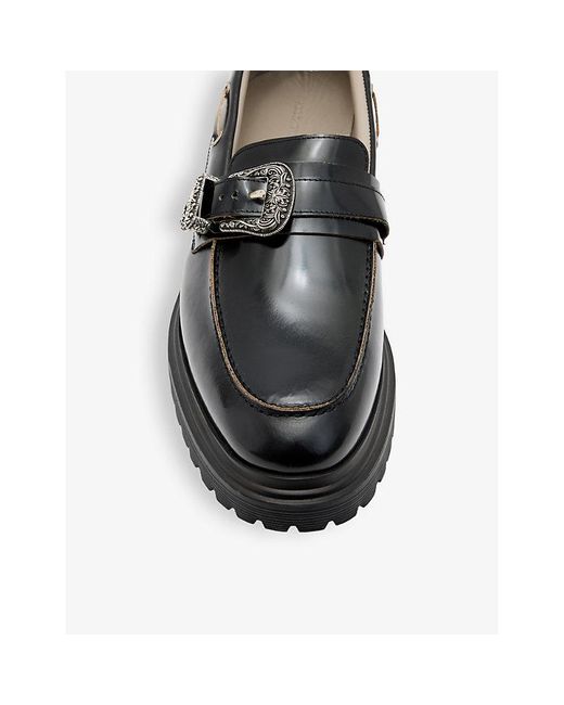 AllSaints Black Hanbury Buckle-embellished Leather Loafers for men
