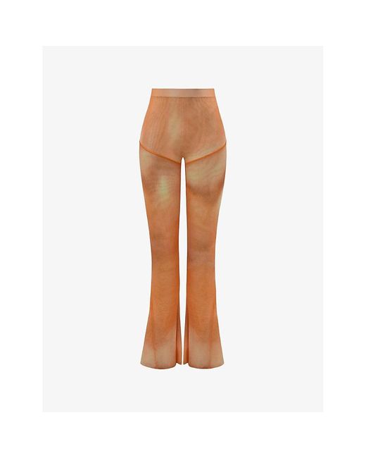 Mistress Rocks Brown Ombre-Print Flared-Leg Stretch-Mesh Trousers