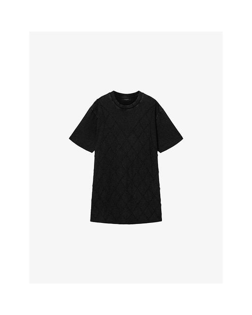 AllSaints Black Darcey Bead-Embellished Cotton T-Shirt Mini Dress