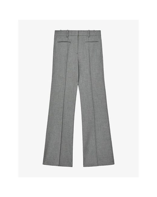 Reiss Gray Pintuck-Detail Flared-Leg Stretch-Twill Trousers