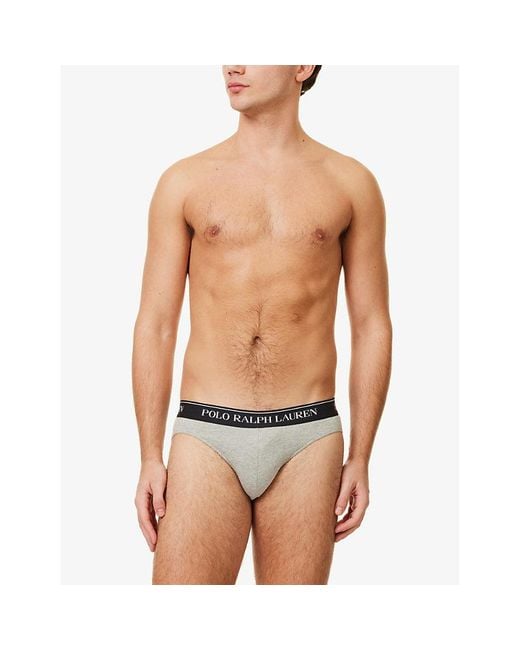 Polo Ralph Lauren Blue Branded-Waist Stretch-Cotton Briefs Pack Of Three for men