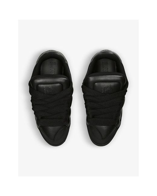 Lanvin Black Curb Xl Chunky-Lace Leather And Mesh Low-Top Trainers for men