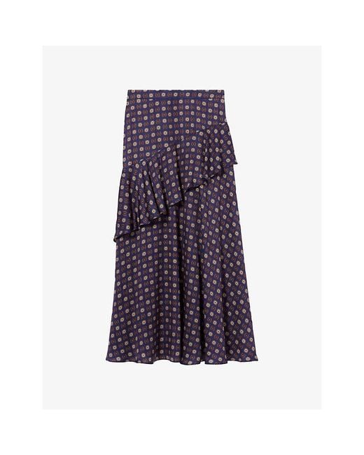 Claudie Pierlot Purple Abstract-Print High-Rise Woven Maxi Skirt